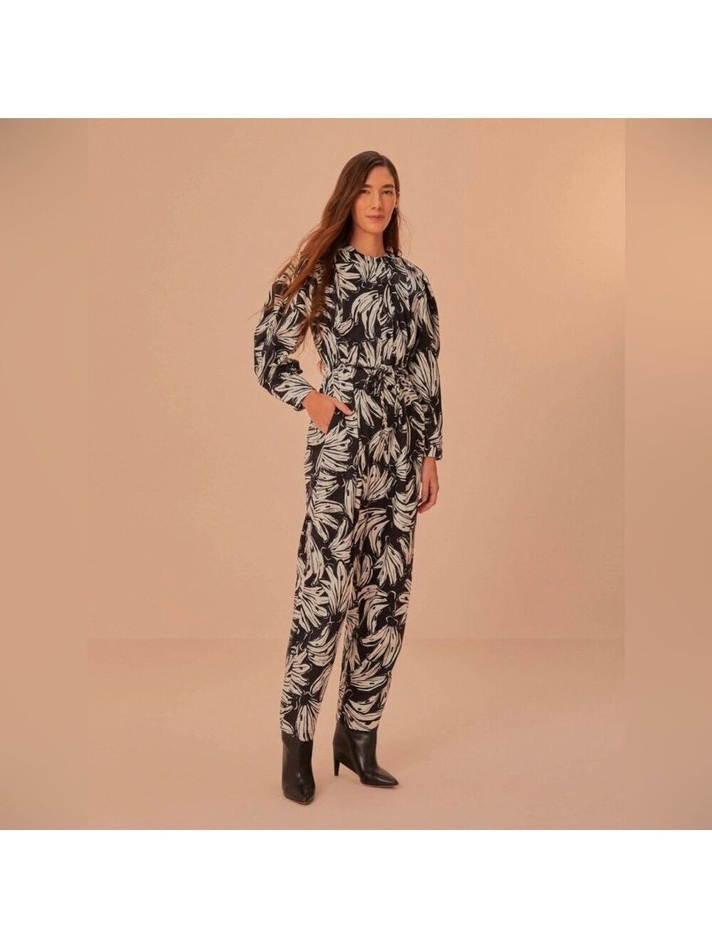 Farm Rio Black Bossa Banana Long Sleeve Jumpsuit